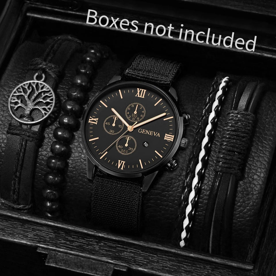 4/5PCS Fashion Men Watches Casual Male's Quartz Watch Bracelets Set Relogio Masculino Reloj Hombre（Without Box）