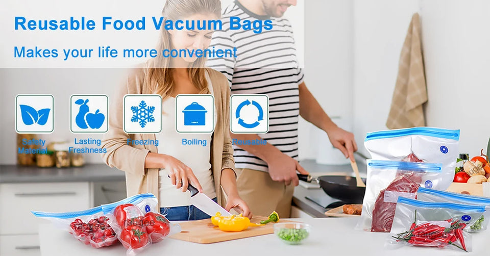 Vacuum Sealer Bags Vacuum Packaging Bag Food Reusable Vacuum Food Fresh Storage Bag BPA Free Vacuum Zipper Bags 10Pcs 30Pcs