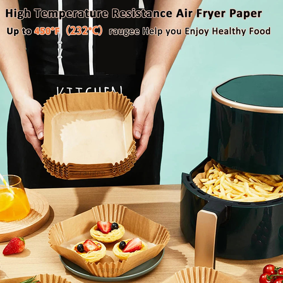 Air Fryer Paper Liners 50/100pcs Oil-Proof Isolation Paper Tray Disposable Paper Liners  For Air Fryer BBQ Baking Paper