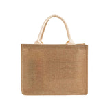 Large Capacity Ladies Tote Bag, Letter Printing Faux Linen Button Handbag, Portable Travel Storage Travel Bag
