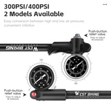 WEST BIKING 400PSI Bicycle Air Pump High Pressure MTB Bicycle Pump Front Fork Rear Suspension Pressure Gauge Schrader Valve