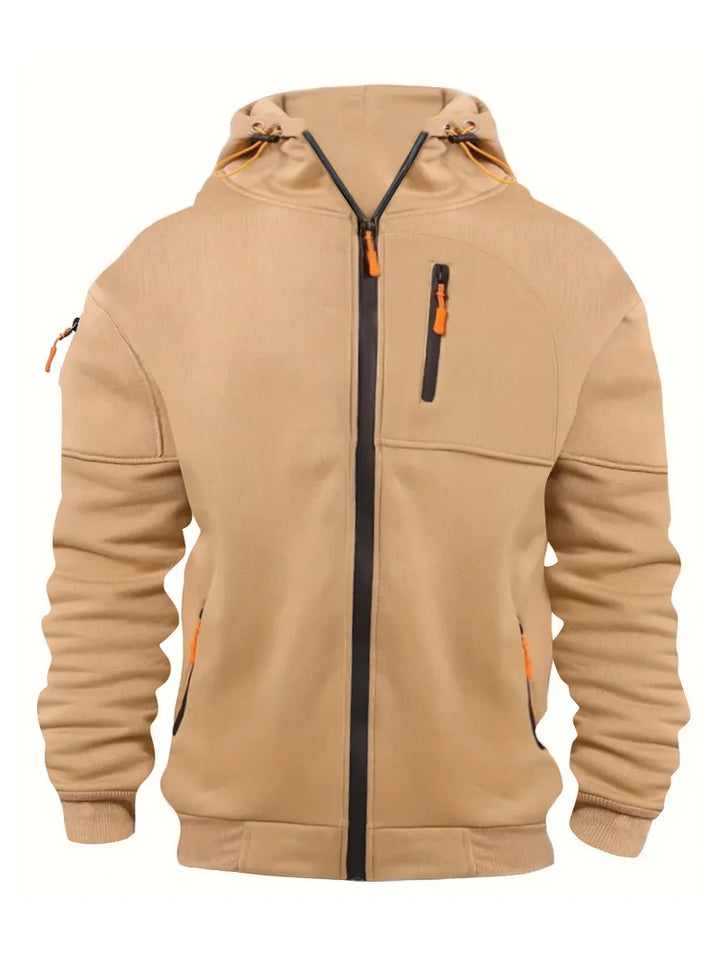 Multiple pockets and Zippers Men's Fashion Hoodie Sweatshirt Autumn Winter Cardigan Casual Clothing