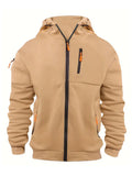 Multiple pockets and Zippers Men's Fashion Hoodie Sweatshirt Autumn Winter Cardigan Casual Clothing