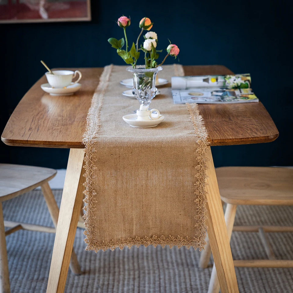Natural Burlap Table Runner Farmhouse Jute Fabric Kitchen Coffee Tablecloths for Wedding Aisle Carpet Garden Outdoor Decorations