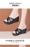 High quality summer leather wedge sandals for women 6cm mid heel new 2025 size 32 33 42 43 platform open toe elegant shoe black
