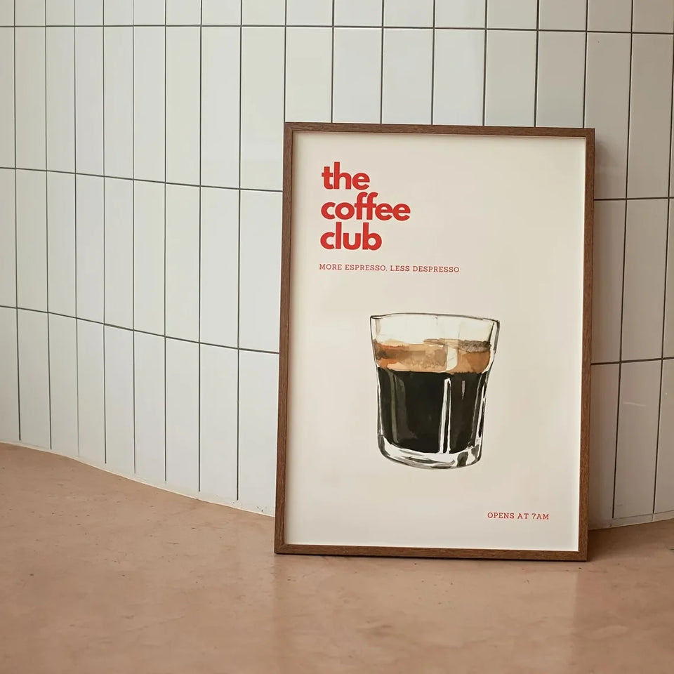 Retro Coffee Club Canvas Print Chic Food Beverage Beige Background Wall Art Posters for Modern Living Room Bedroom Home Decor