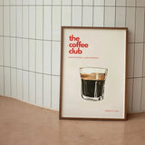 Retro Coffee Club Canvas Print Chic Food Beverage Beige Background Wall Art Posters for Modern Living Room Bedroom Home Decor