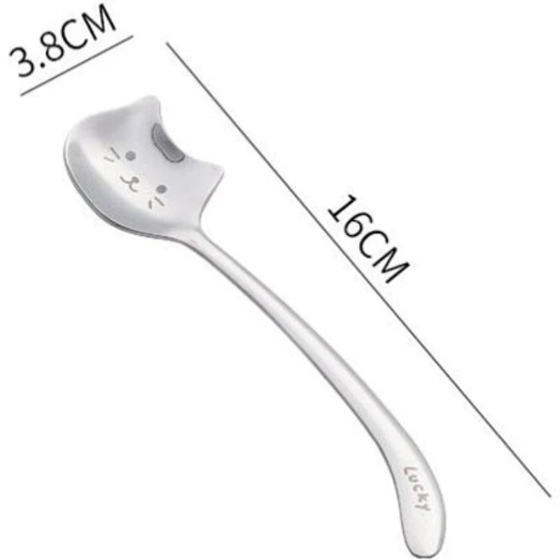 1PCS Cute Cat Coffee Spoon 304 Stainless Steel Cat Spoon Teaspoon Long Handle Flatware Gift Tableware Coffee Accessories
