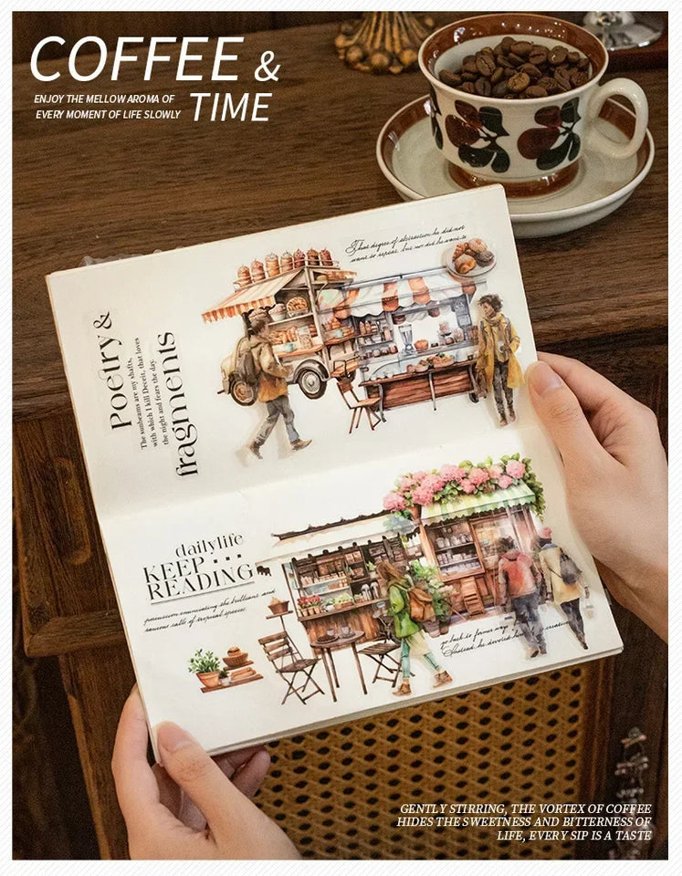 Coffee Bazaar Series Sticker Pack 6 Coffee Shop Diorama Themes 15Pcs Journal Decor for Cafe Lovers