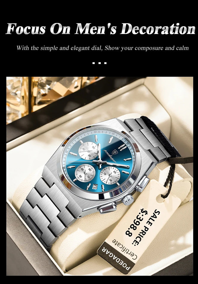 POEDAGAR Luxury Man Quartz Watch Waterproof Luminous Date Chronograph Watches For Men Stainless Steel Fashion Men's Watch Reloj