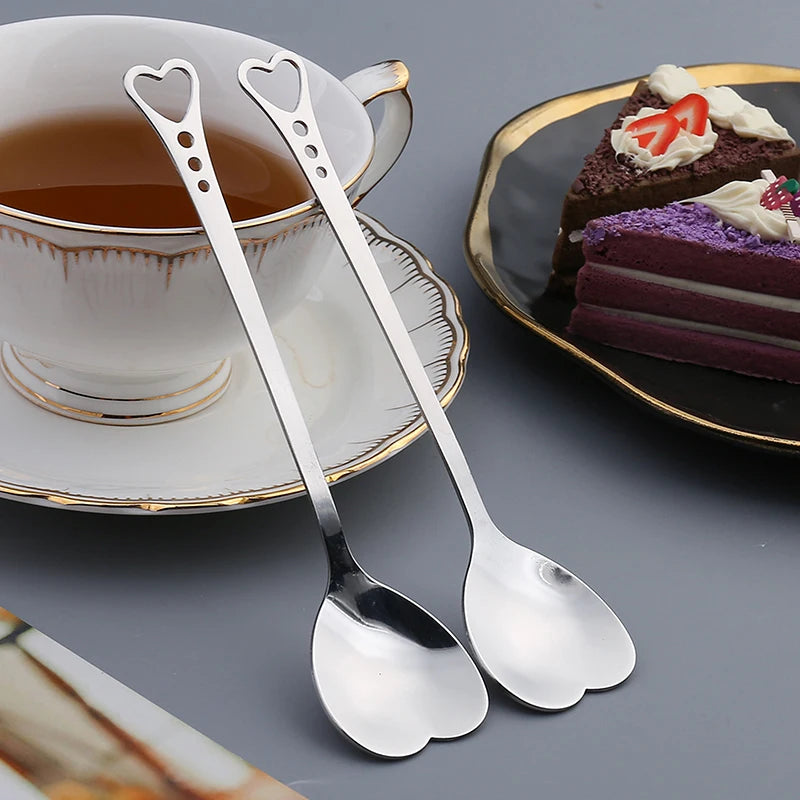 Coffee Spoons Creative Valentines Day Coffeeware Heart-Shaped Silver Kitchen Accessories Dinnerware Portable Stainless Steel