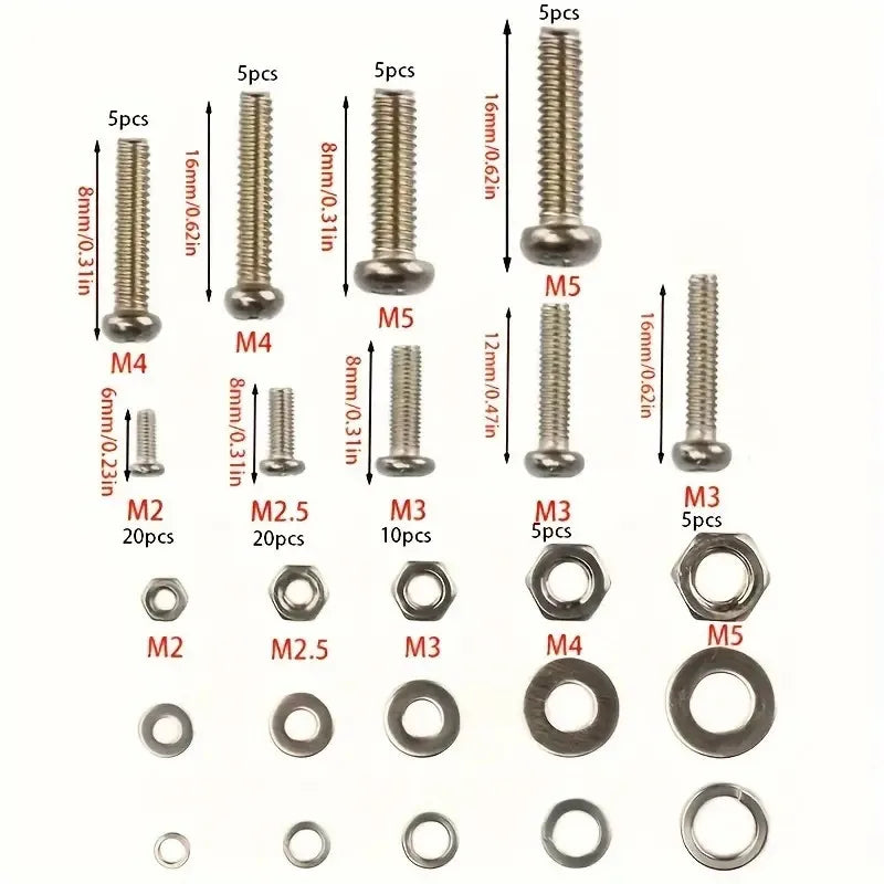 Stainless Steel Metric Screw and Nut Hex Assortment Tool Kit, M2 M2.5 M3 M4 M5 Sizes Fasteners Hardware Bolt Sets 320/700Pcs