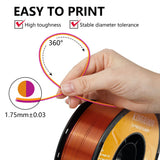 KINGROON Dual-color Silk PLA Filament 1.75mm 2 Color Coextrusion Glossy 3D Printer Filament PLA, 3kg/pack 1kg each spool