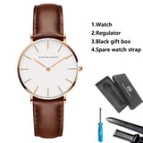 1 Set Women Leather Watches Minimalist Style 6.9mm Ultra Thin Dial Black Gift Box Adjuster Spare Strap Women's Dress Wristwatch