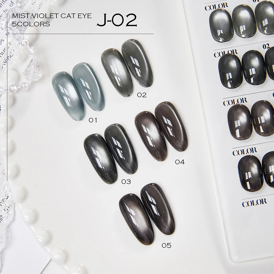 Vendeeni 5 Colors/Set Crystal Cat Eye Gel Nail Polish Semi Permanent Sparkling Magnetic UV LED Soak Off Gel Varnish With Display