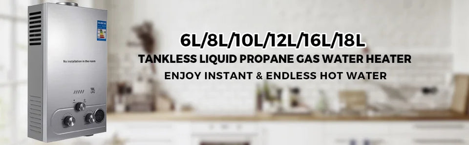 Sihao LPG Gas Hot Water Heater 6L-18L Tankless Instant Butane Propane Gas Boiler With Shower Kit LCD Display For Home Camping ﻿