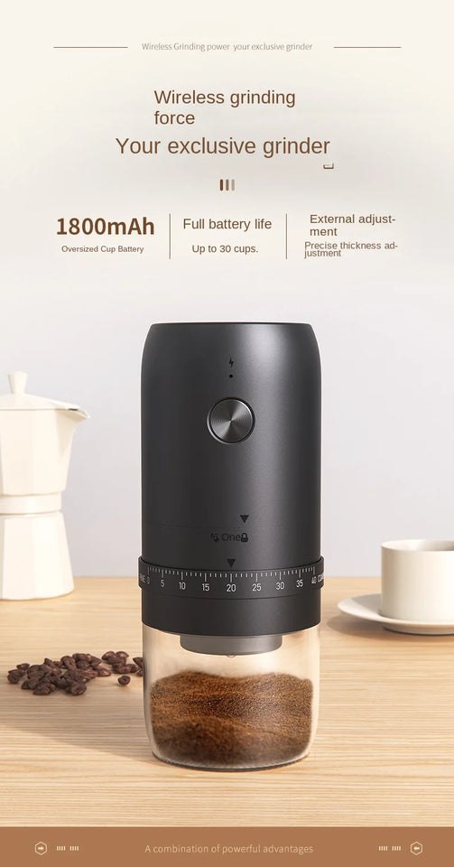 Electric Coffee Bean Grinder Rechargeable 40 Gears External Adjustable Household Portable Hand-Pour Electric Mini Coffee Grinder