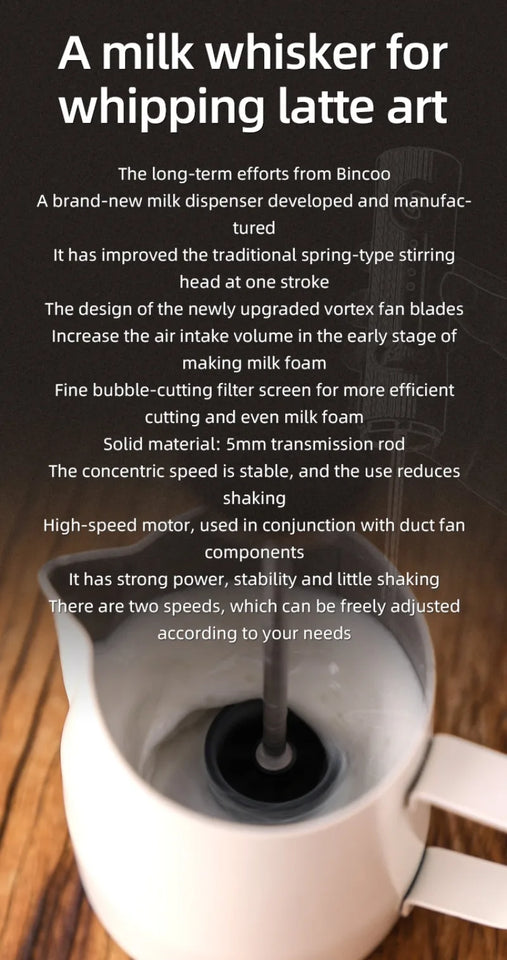 2025 New Milk Foamer Bincoo Coffee Frother Rechargeable Handheld Coffee Milk Electric Handle Blender Egg Beater Espresso Tool