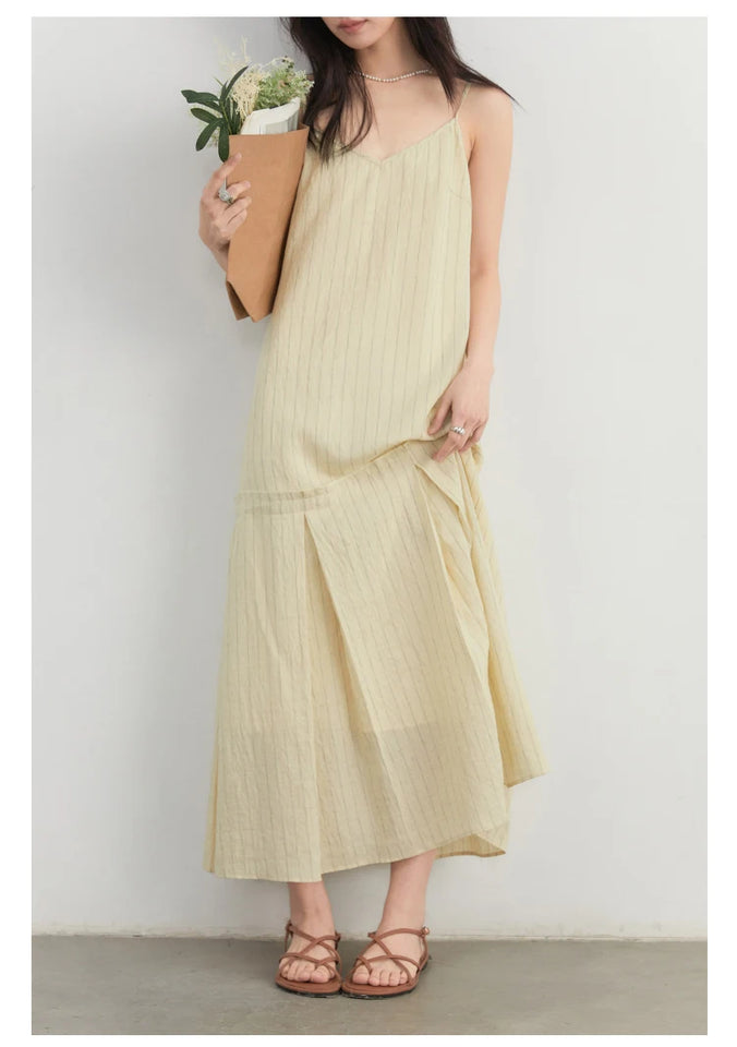CHIC VEN Women Dress Sets Stripe Shirt Loose Casual Long Sleeve Sunscreen Blouses Camisole V-neck Dresses Spring Autumn 2025