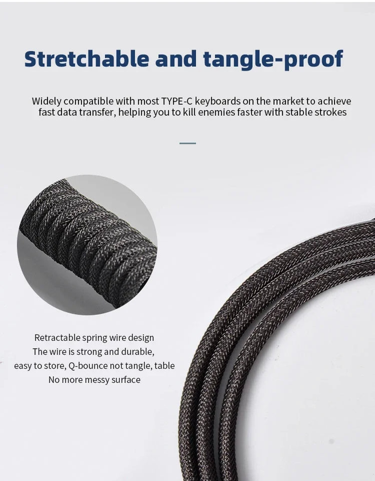 3M Type C Mechanical Keyboard Coiled Cable USB Keyboard Wire Mechanical Keyboard Aviator Desktop Computer Aviation Connector