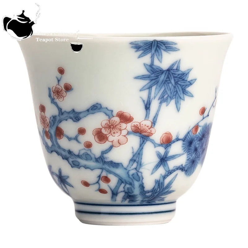 Kung Fu Tea Cup, Hand-painted,  Vintage Blue and White Tea Cup, Handmade Ceramic，High End Personal Tea Cup, Single Cup