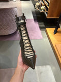 Hollow Out Cross Tie Fashion Pointed Sexy Mesh Leopard Print Perspective High-Heeled Women's Motorcycle Style Short Boots