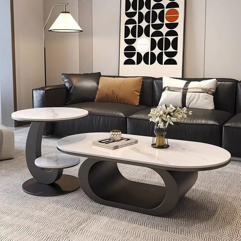 Italian minimalist new rock slab coffee table living room home simple modern high-end combination light luxury oval tea table