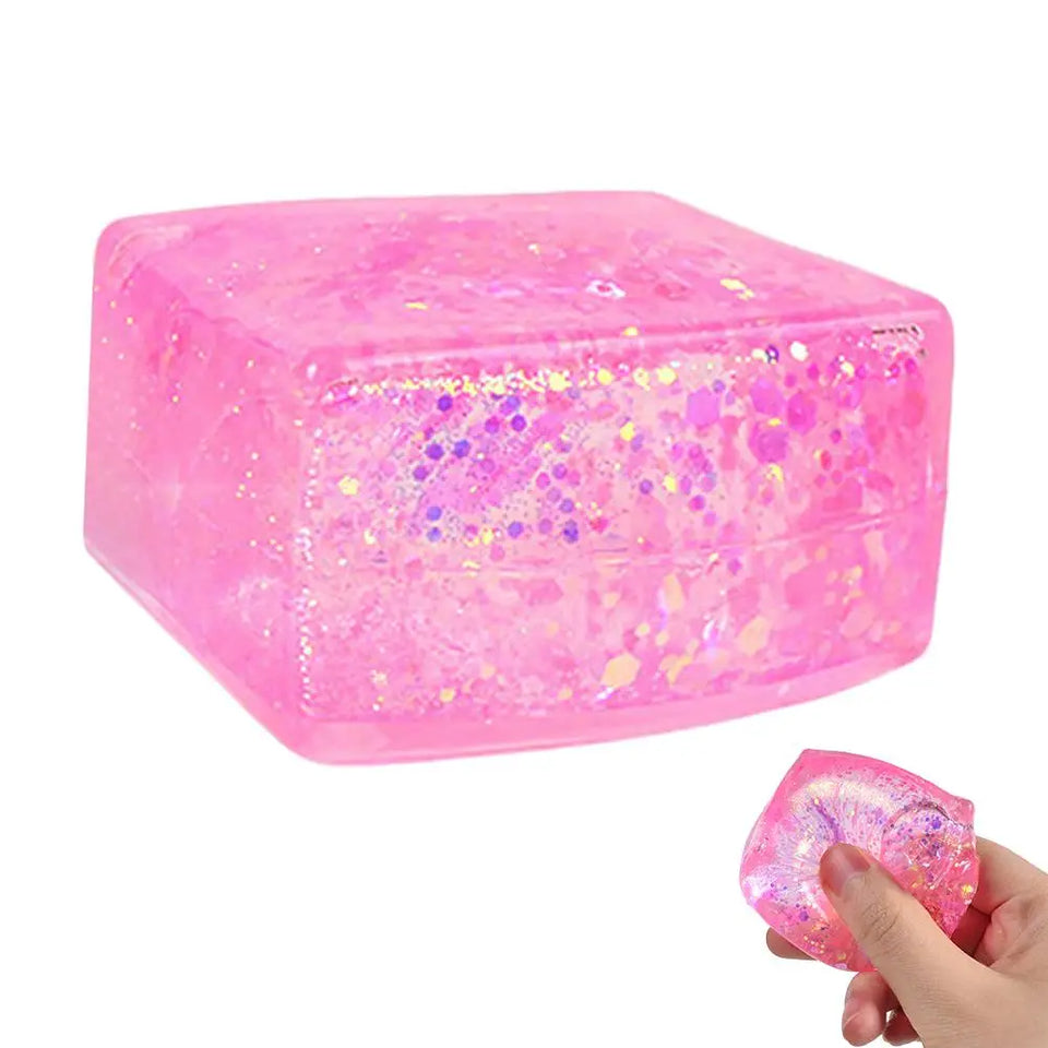 Glitter Squishy Cube Stress Squeeze Toys Anti Stress Slow Rebound Maltose Ice Cubes Colorful Squeeze Block Decompression Toy