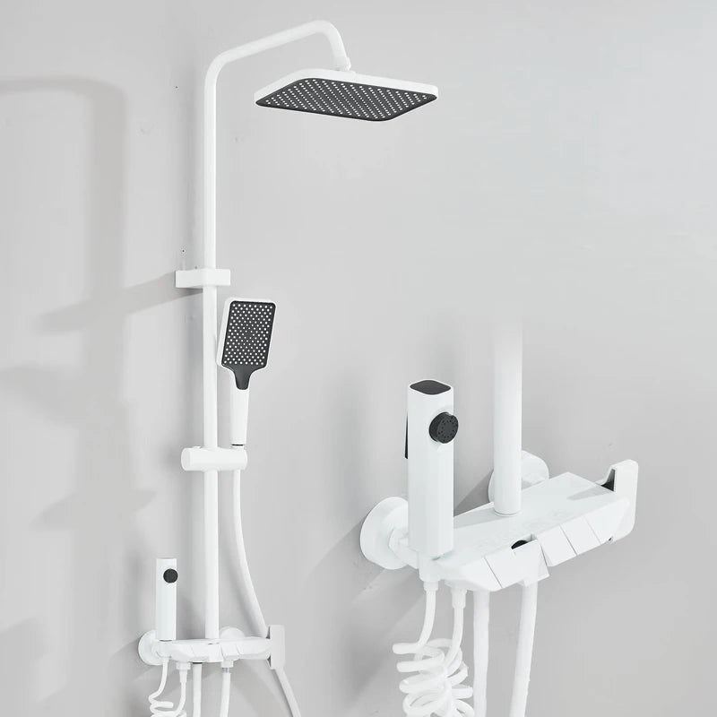 Rozin Black Smart Digital Display Shower Faucet Set Piano Style Rainlfall Bathroom System Grey Digital Mixer Tap Bidet Shower