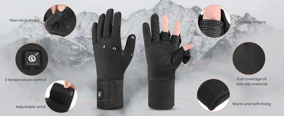 Savior Heated Fishing Gloves Waterproof Winter Fishing Gloves 2 Finger Flip Windproof Women Men Gloves