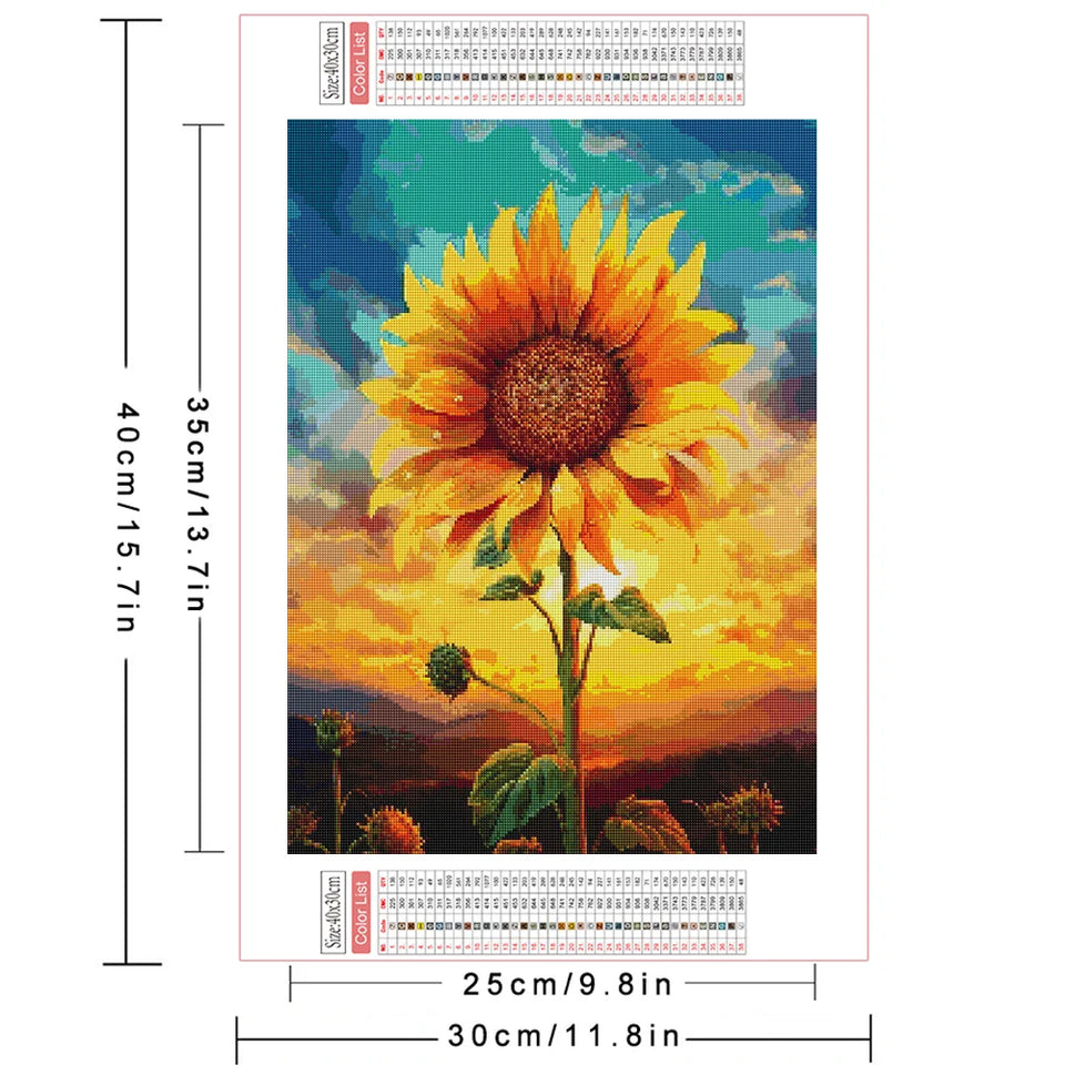 Huacan New Arrivals Diamond Embroidery Flower DIY Full Drill Mosaic Sunflower Sunset Complete Kit Handmade Gift Home Decor