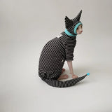 Four Legged Striped Shirt Hat Tail Cover Suit for Sphynx Cat Spring Black Sweatshirt for Kittens Hairless Warm Autumn Costumes