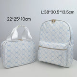 2PCS/SET Trendy Flower Bow Printing School Bag Lunch Bag Large Capacity Nylon Backpack Cute Students Insulation Ice Bento Box
