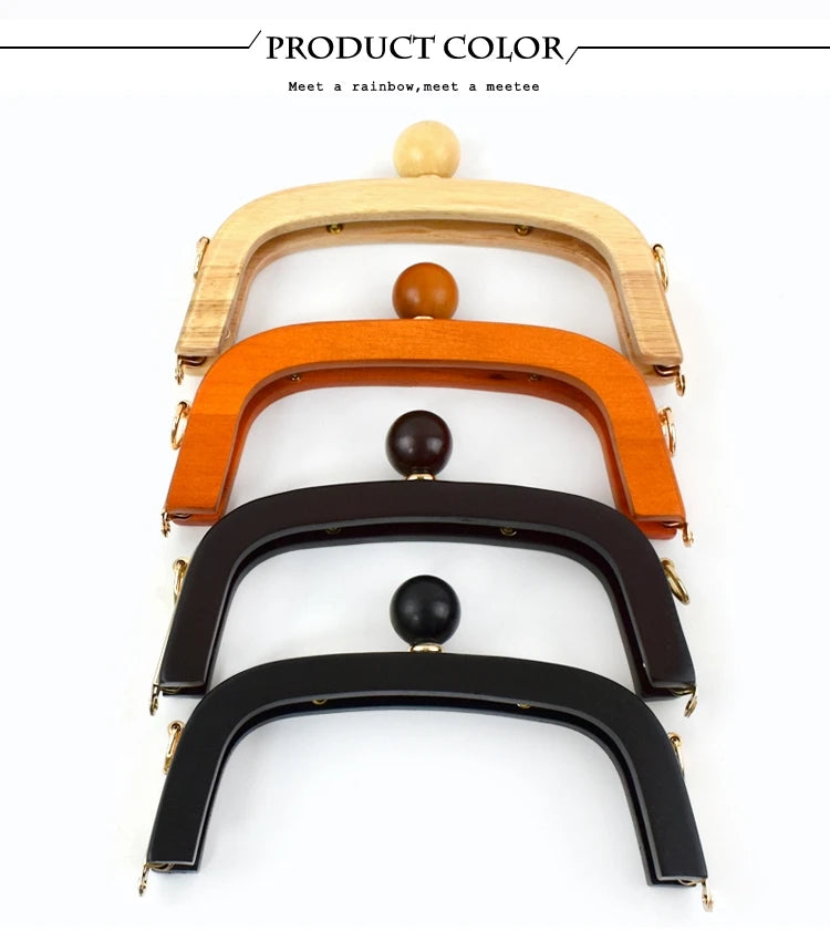 1Pc 20.5cm Wood Purse Frame Wooden Bead Bag Handles Metal Screws Wallet Closure Clip Kiss Clasp DIY Handmade Bags Accessories