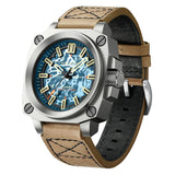 FeelNever Creative Automatic Movement Men's Watches Hollow Fashion Casual Sport Military Leather Waterproof Mechanical Watch+Box
