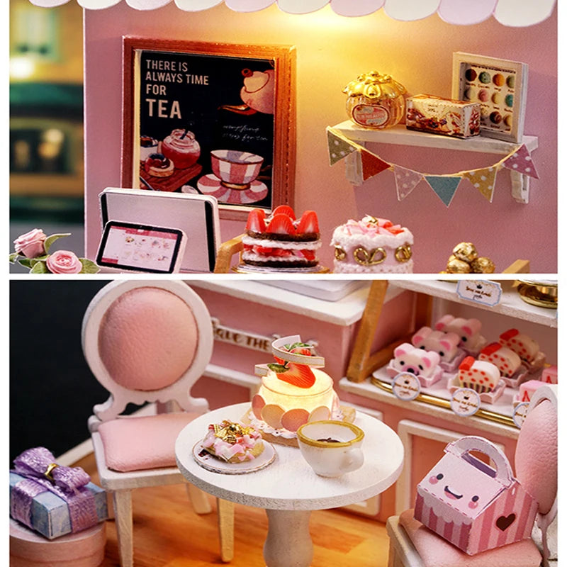 Coffee Shop Wooden Mini Doll House DIY Small House Kit Making And Assembling Room Models Toys For Kid Birthday Gifts Dollhouse
