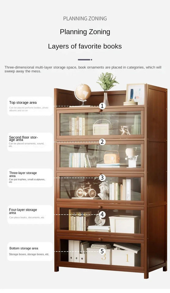 Bookshelf, bookcase, dust-proof floor-standing storage rack, household children and students storage rack with doors