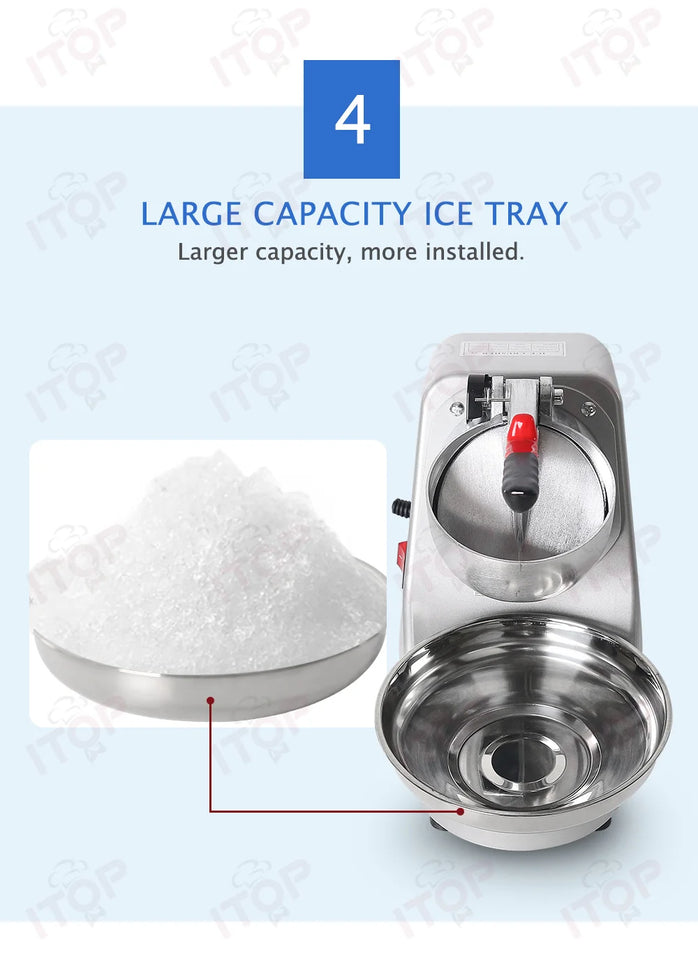 ITOP Ice Crusher Small Commercial Ice Shaver Stainless Steel Shaved Ice Machine Snow Cone Maker
