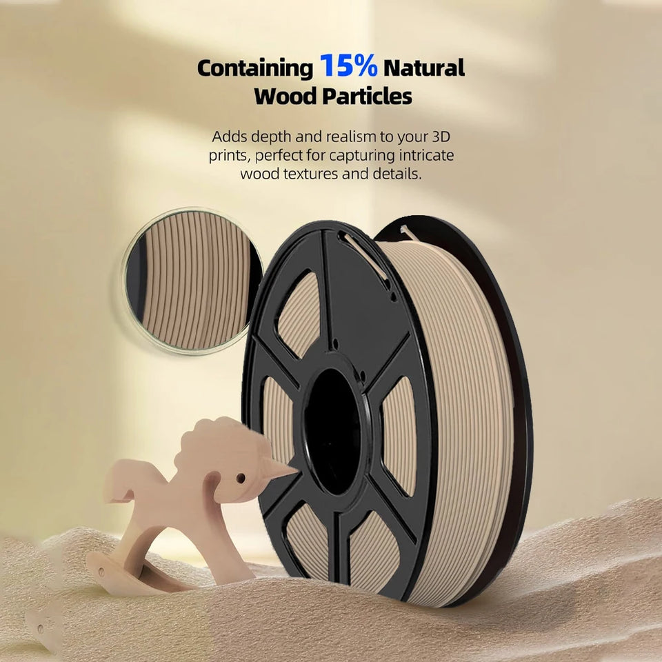 Wood PLA Filament 1.75mm Beginner Bundle,  Individually Vacuum Packed, 250g/500g/1000g Spool, Black wood +Walnut+Logs+cyan wood
