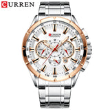 CURREN 8363 Casual Sport Chronograph Men's Watches Stainless Steel Band Wristwatch Big Dial Quartz Clock with Luminous Pointers