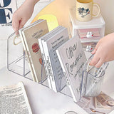 Convenient Clear Acrylic Bookends with Handle Desk Organizer Divided Book Stand Desktop Book Holder Student