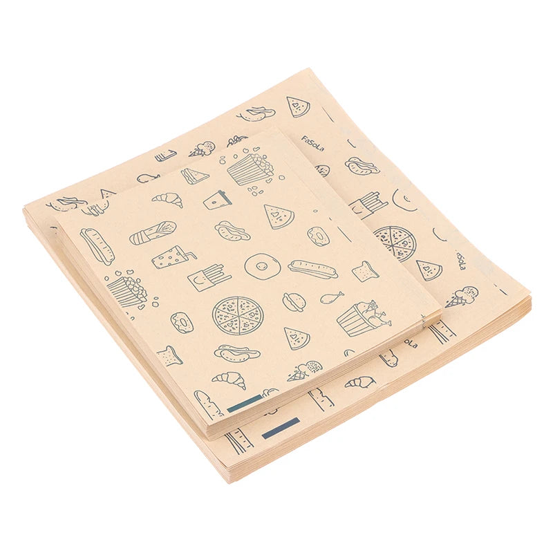 50Pcs Kraft Paper Bags Greaseproof Food Wrapping Disposable Baking Paper Plate Mat - Kitchen Packaging Accessories
