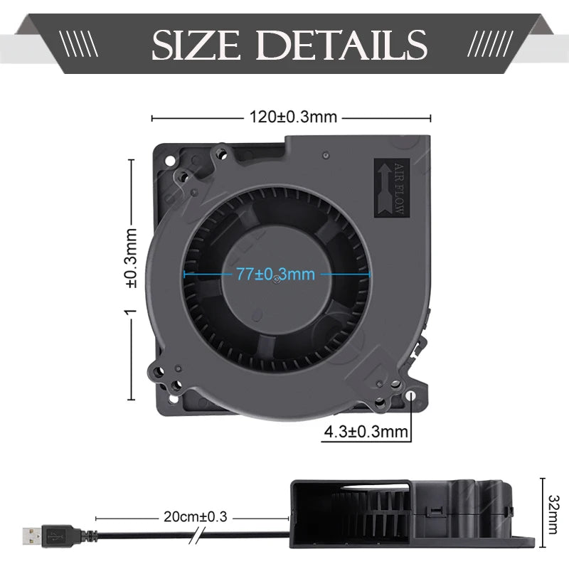 Gdstime 12032 Fan 24V 12V 5V 120MM Blower Fan 4PIN USB Radial Cooling Fan 120x32mm Turbo Blower Cooler Ball Small Fan PWM PC Fan