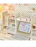 Ins Kawaii Desktop Storage Rack Bookshelf DIY Desk Holder Office Desk Organizer Student Combination Cabinet Storage Display Rack
