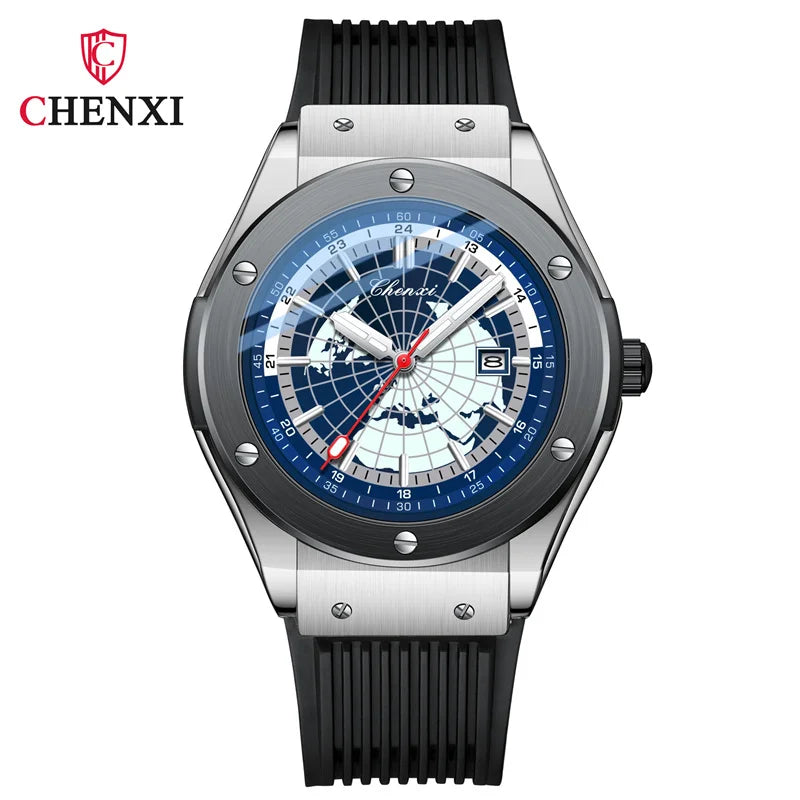 CHENXI 82442 Men's Quartz Watch Casual Outdoors Sports Watches Brand World Map Military Waterproof Men Wrist Watches Clock Gifts