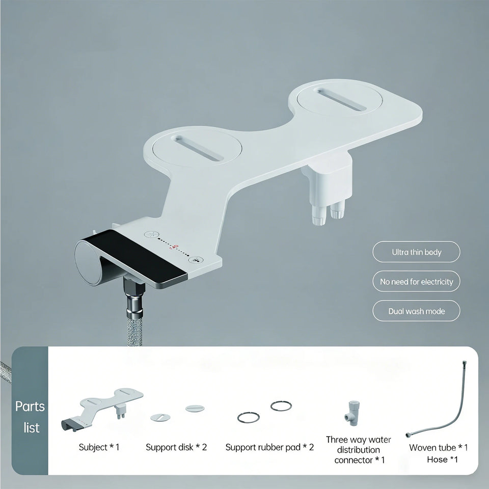 Bidet Attachment Ultra-Slim Toilet Seat Attachment Dual Nozzle Bidet Adjustable Water Pressure Non-Electric Ass Sprayer