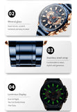 CURREN 8363 Casual Sport Chronograph Men's Watches Stainless Steel Band Wristwatch Big Dial Quartz Clock with Luminous Pointers