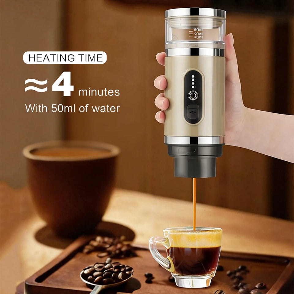Outdoor camping portable capsule coffee machine, 3-in-1 multi-functional espresso machine with built-in wireless milk frother.