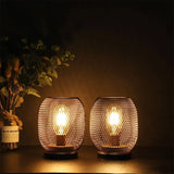 2Pcs Metal Cage Table Lamp Round Shaped LED Lantern Battery Powered Cordless Lamp for Weddings Party  Home Decor Candle Holder