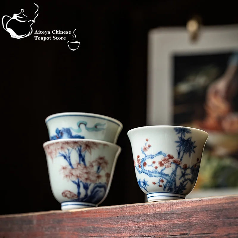Kung Fu Tea Cup, Hand-painted,  Vintage Blue and White Tea Cup, Handmade Ceramic，High End Personal Tea Cup, Single Cup